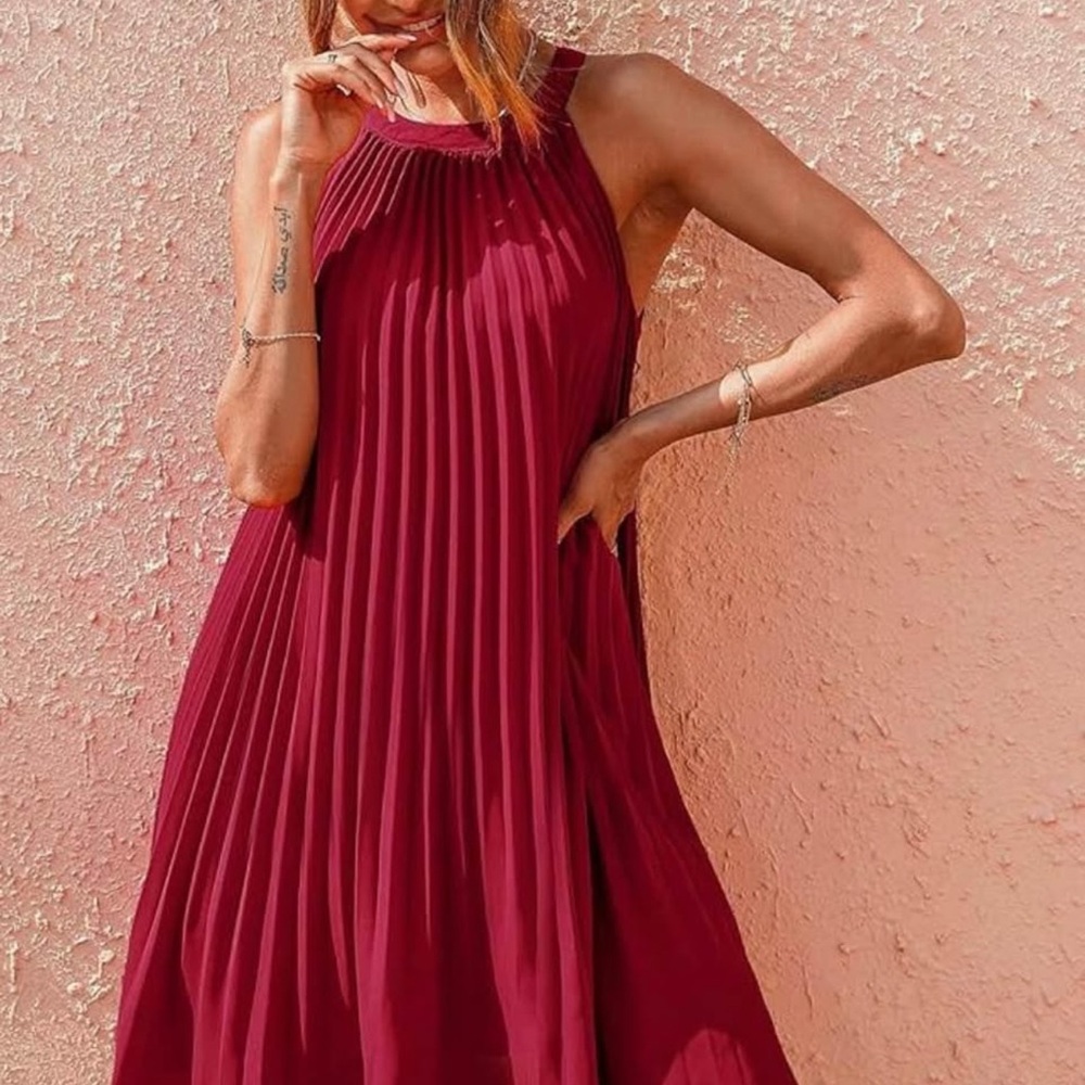 Elegant Dress Halter Women  Neck Burgundy Elegance Red Medium - Picture 4 of 10